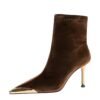 BIGTREE SHOES 319-10 European and American Style Banquet Women's Short Boots Super High Heel Stiletto Low-Cut Metal Pointed Xi Shi Suede Short Boots