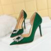 BIG TREE Shoes 626-K5 European and American Style Banquet Women's Shoes High Heels Stiletto Low-Cut Pointed Side Hollow-out Rhinestone Buckle Super High Heel Shoes