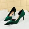 Bigtree Shoes 1363-A6 European and American Fashion Minimalist Banquet Women's Shoes Stiletto Heel Shallow Mouth Pointed Side Hollow out West Velvet Pumps