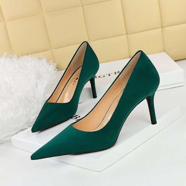 BIGTREE SHOES 7236-8 European and American Fashionable Simple Pedicure Slimming Women's Shoes Stiletto High Heel Low-Cut Pointed Suede Single-Layer Shoes High Heels