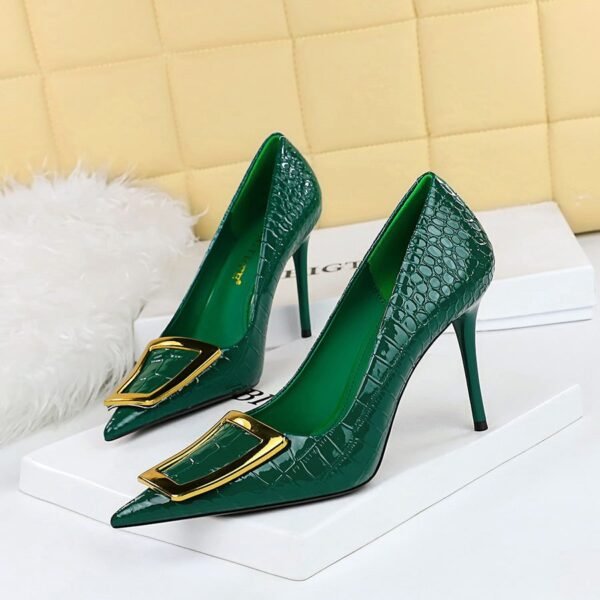 3391-26 Korean Style Fashionable Elegant Pedicure Slimming Stiletto Heel Shallow Mouth Pointed Toe Metal Buckle Pumps Women's High Heel