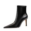 BIG TREE SHOES 1838-3 European and American Fashion Thinner Stiletto Heel Side Zipper Rhinestone Pointed Toe Short Women's Boots Short Boots