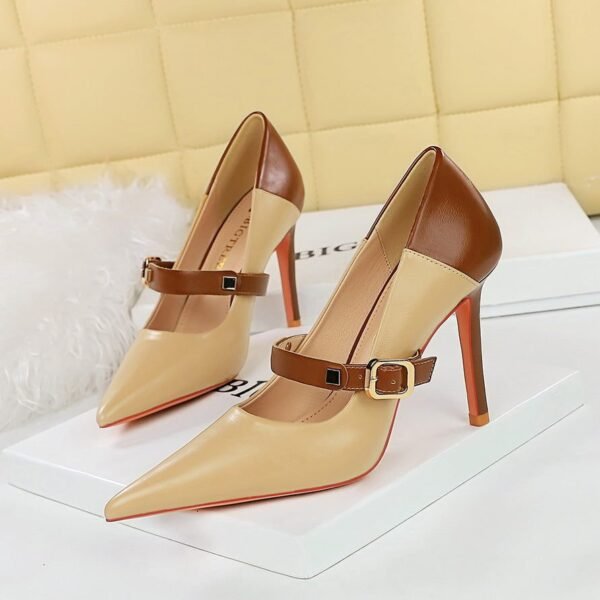 Bigtree Shoes 1198-2 Retro European and American Style High Heels Women's Shoes Stiletto Heel Ultra High Heel Shallow Mouth Pointed Toe Color Matching Strap Women's Shoes