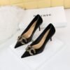 7239-A1 European and American fashion banquet women's shoes fine heel high heel shallow pointed metal buckle single shoes high heels