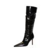 3304aef6b63a97edf34f3e59b61fcdde big tree shoes 315-A18 Retro European American Style High Heel Stiletto Pointed Patent Leather Wrinkled Surface Women's High Boots Winter Slimming High Leg Boot