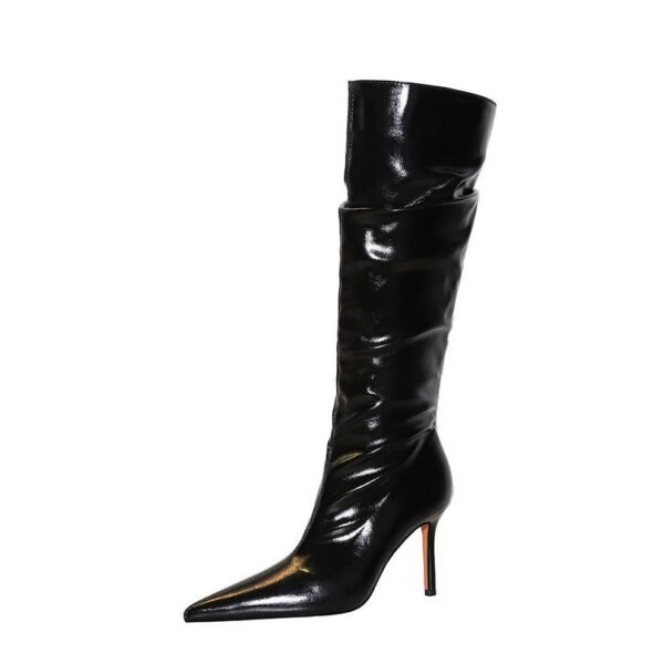 3304aef6b63a97edf34f3e59b61fcdde big tree shoes 315-A18 Retro European American Style High Heel Stiletto Pointed Patent Leather Wrinkled Surface Women's High Boots Winter Slimming High Leg Boot