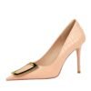 3391-26 Korean Style Fashionable Elegant Pedicure Slimming Stiletto Heel Shallow Mouth Pointed Toe Metal Buckle Pumps Women's High Heel