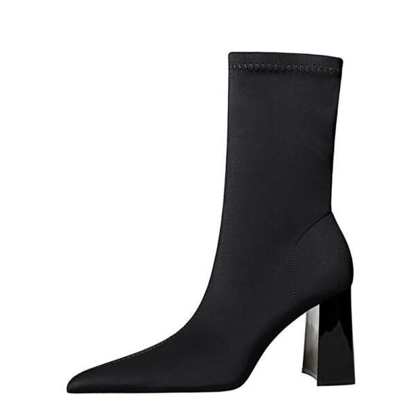 BIG TREE SHOES 318-1 European and American Slim Fit Thick Heel Super High Heel Stretch Lycra Pointed Toe Skinny Boots Female Boots Ankle Boots