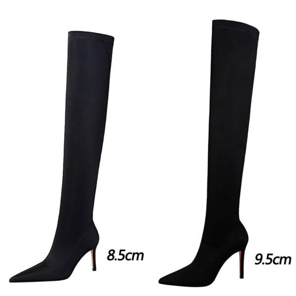315-A9Over knee boots pointed high heel boots satin elastic boots-Bigtree shoes