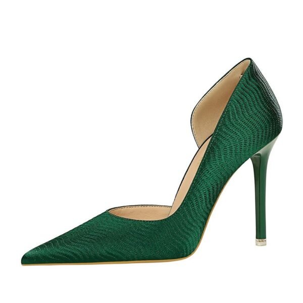 BIG TREE SHOES 1298-6 Korean Style Banquet High Heels Stiletto Heel Shallow Mouth Pointed Side Hollow Wave Embossed Satin Pumps