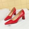 BIGTREE SHOES 6186-1 European and American Style Fashion Simple High Heel Chunky Heel Low-Cut Square Head Shiny Patent Leather Commuter's All-Matching Women's Thin Shoes