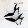 BIG TREE SHOES 228-1 European and American Style Fashionable Simple Summer High Heels Women's Shoes Suede Shallow Mouth Pointed-Toe Hollowed Back Strap Sandals