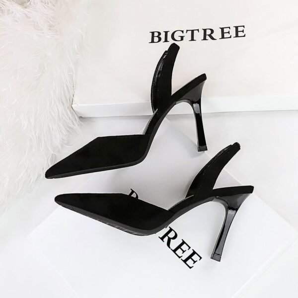 BIG TREE SHOES 228-1 European and American Style Fashionable Simple Summer High Heels Women's Shoes Suede Shallow Mouth Pointed-Toe Hollowed Back Strap Sandals