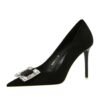 BIGTREE SHOES 9511-K75Shallow Pointed Toe Square Rhinestone Single Shoes High Heels