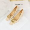 BIGTREE SHOES 6183-k26 Korean Style Versatile Business Ol Women's Shoes Wine Cup Heel High Heel Low-Cut Square Toe Belt Buckle Decorative Women's Shoes