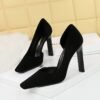 BIG TREE SHOES 3275-2 European and American Fashion Minimalist Thick Heel Super High Heel Low-Cut Square Toe Suede Side Hollow Pumps Women's Shoes High Heels