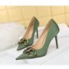 7239-1 European And American Fashion Slim Thin-heeled Super High-heeled Women's Shoes Shallow Pointed Big Metal Buckle Shoes