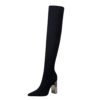 BIG TREE SHOES 3128-1 European and American Fashion Minimalist Metal Heel Chunky Heel High Heel Pointed Toe Thinner Wool over-the-Knee Boots