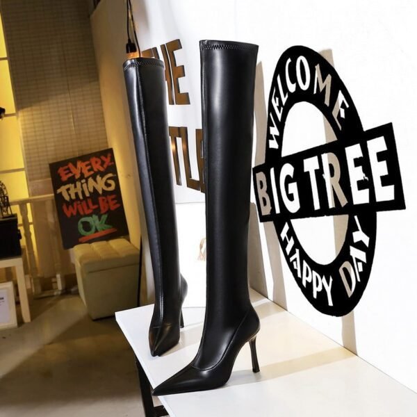 BIGTREE SHOES 365-16 European and American Style Winter Minimalist Boots Super High Heel Stiletto Heel Pointed Toe Leg Repair Skim-Fit over-the-Knee Boots
