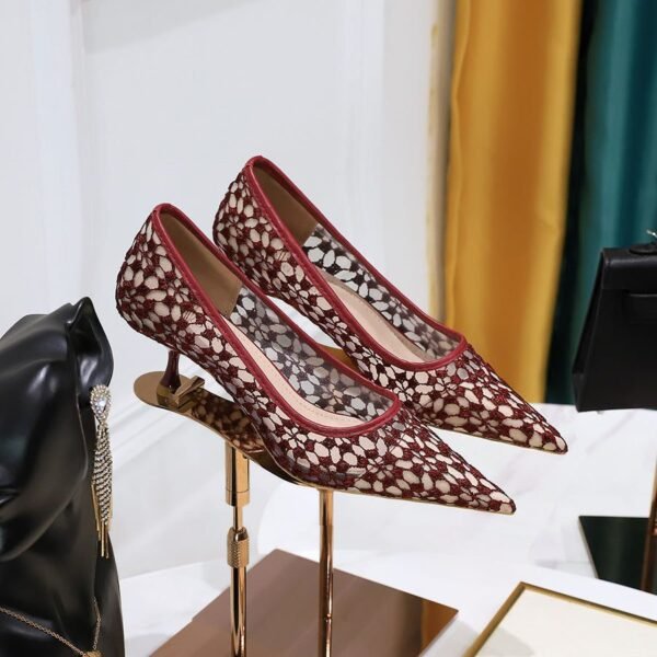 398c639b5579f83929b9cbd79a23de09-20250912-112549 1961-5 European and American Style Fashion Banquet Women's Shoes Stiletto Mid-Heel Pointed Pointed Mesh Lace Slimming Pumps