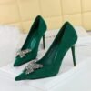 39907feba74798581a4d80cf8b513b5a_c48e583f-5229-40b3-8b09-58f733af8b02 BIGTREE SHOES 825-K53 European and American Style Banquet High Heels Stiletto Women's Shoes Suede Shallow Mouth Pointed-Toe Metal Butterfly Rhinestone Pumps