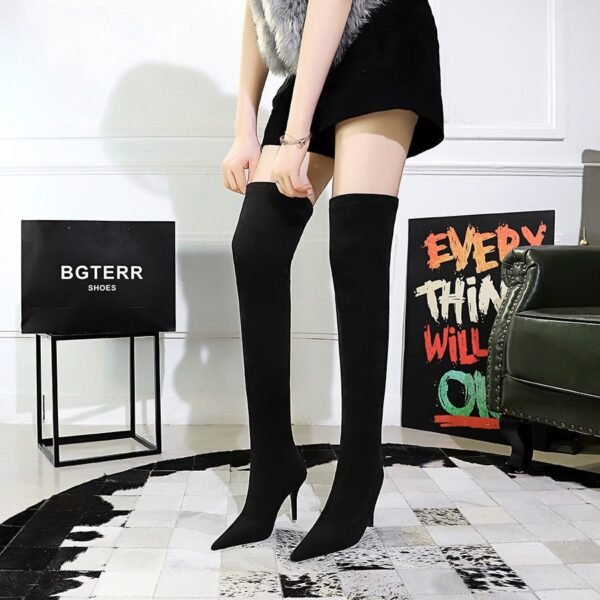 3a018371ab07cb63eae577fdb44667a7-1 BIG TREE SHOES 9822-2 European and American Style Simple Winter Boots Wine Glass Heel High Heel Pointed Toe Suede Slimming over-the-Knee Boots