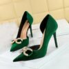 3ab95aa98e56a0c674ff931fabb7b488 Bigtree Shoes 1363-K79 Banquet High Heels Shallow Mouth Pointed Thick Suede Side Hollow Pearl Rhinestone Buckle Bow Shoes