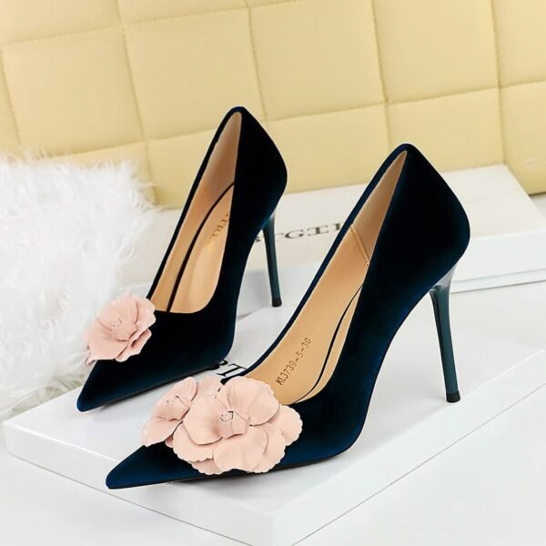 BIGTREE SHOES 3739-H57 European and American Style Banquet High Heels Stiletto Heel Xishi Suede Shallow Mouth Pointed-Toe Colorblock Flower Shoes Women's Shoes