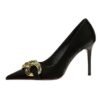 7239-1 European And American Fashion Slim Thin-heeled Super High-heeled Women's Shoes Shallow Pointed Big Metal Buckle Shoes