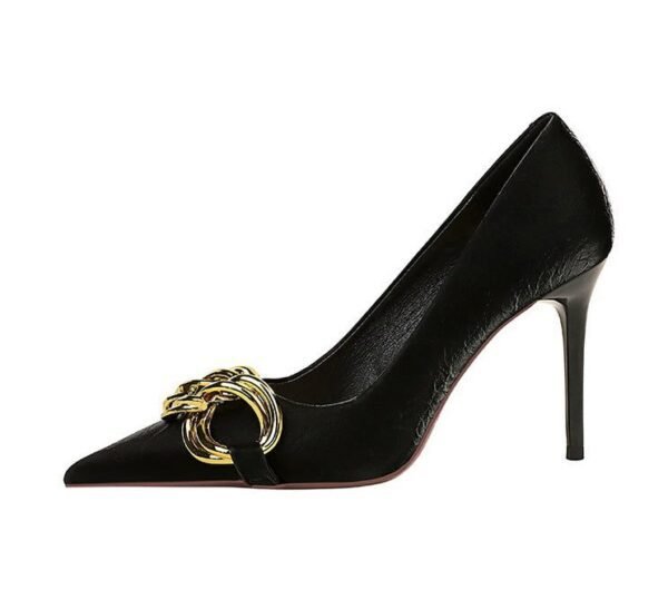 7239-1 European And American Fashion Slim Thin-heeled Super High-heeled Women's Shoes Shallow Pointed Big Metal Buckle Shoes
