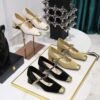 BIGTREE SHOES 5288-7 Temperament Mary Jane Shoes Chunky Very Mid-Very Low-Cut Color Matching Stitching Square Toe Metal Chain Ankle-Strap Shoes