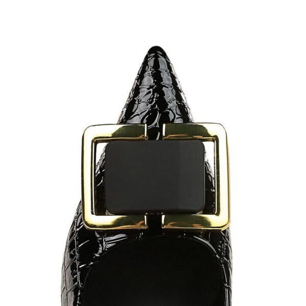 BIGTREE SHOES 3391-K57 European and American Style High Heels Women's Shoes Stiletto Heel Vintage Stone Pattern Patent Leather Pointed Belt Buckle Decoration Pumps