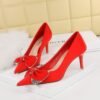 Bigtree Shoes 18249-Ah31 European and American Style Fashion High Heels Stiletto Heel Banquet Women's Shoes Shallow Mouth Pointed Rhinestone Bow Single Shoes