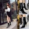 BIG TREE SHOES 315-13 European and American Fashion Thinner Shiny Patent Leather Stretch Slimming Pointed Ankle Boots Winter Skinny Boots