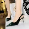 BIGTREE SHOES 8315-A1 Banquet High Heels Women's Hollow Shoes Pointed Toe Stitching Pointed Toe Xishi Suede Hollow out Back Strap Pumps
