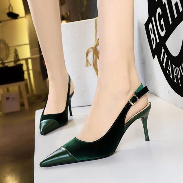 BIGTREE SHOES 8315-A1 Banquet High Heels Women's Hollow Shoes Pointed Toe Stitching Pointed Toe Xishi Suede Hollow out Back Strap Pumps