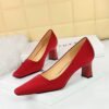 3d70664c7c3b5314862d0461504e7a03 BIGTREE SHOES 6186-2 Korean Style Fashionable All-Match Simple Pedicure High Heel Chunky Heel Low-Cut Square Toe Satin Women's Shoes High Heels Pumps