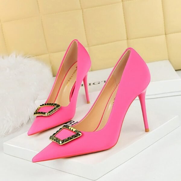 big tree shoes 3265-K9 Korean Style Fashion Banquet High Heels Stiletto Heel Shallow Mouth Pointed Toe Metal Buckle Decorative Pumps Women's Shoes