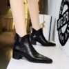 Bigtree Shoes 578-9 European and American Style Retro Hand Grip Pattern Female Boots Thick Heel Mid Heel Pointed-Toe Hollowed Slimming Knight Boots Ankle Boots