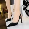 BIG TREE SHOES 228-1 European and American Style Fashionable Simple Summer High Heels Women's Shoes Suede Shallow Mouth Pointed-Toe Hollowed Back Strap Sandals