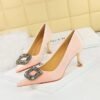 Bigtree Shoes 1818-K83 European and American Style Light Luxury Banquet High Heels Women's Shoes Wine Glass Heel Metal Rhinestone Buckle Thick Suede Pumps