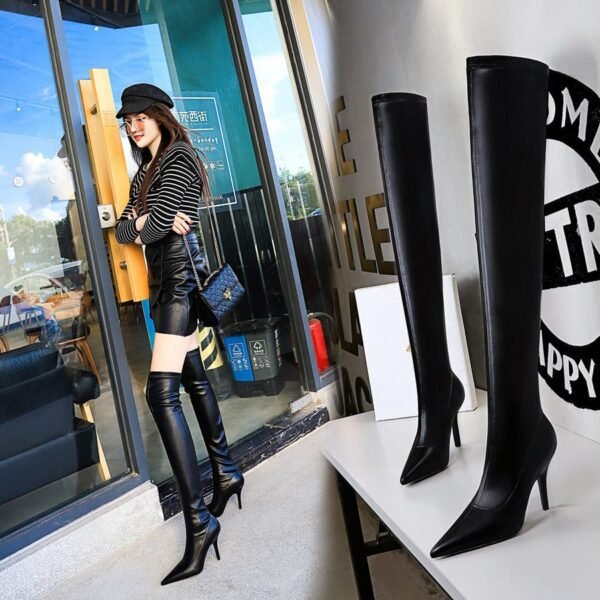 BIG TREE SHOES 9822-3 European and American Style Fashion  Thinner High Heel Pointed Toe Pedicure Skinny Leg over-the-Knee Boots Female Boots