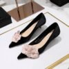 BIGTREE SHOES 237-H57 Korean Style Banquet Delicate Slimming Spring and Autumn Sweet Women's Shoes Mid-Heel Low-Cut Pointed-Toe Colorblock Flower Shoes