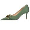 7239-A1 European and American fashion banquet women's shoes fine heel high heel shallow pointed metal buckle single shoes high heels