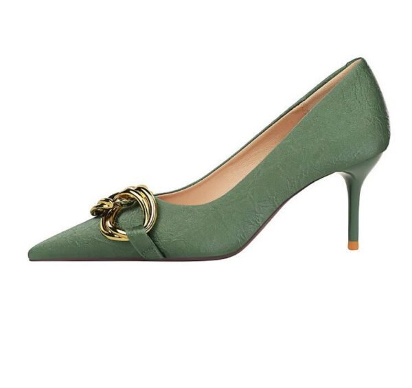 7239-A1 European and American fashion banquet women's shoes fine heel high heel shallow pointed metal buckle single shoes high heels