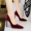 BIGTREE SHOES 3255-10 European and American Banquet Super High Heel Waterproof Platform Women's Shoes Thin Heel Shallow Mouth Pointed Toe Thickened Suede Single Shoes