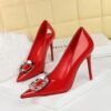 BIGTREE SHOES 96161-K52 European and American Style Banquet Rhinestone Belt Buckle Women's Shoes High Heels Patent Leather Low-Cut Pointed High Heel Pumps