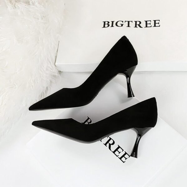 Bigtree Shoes 3767-A1 European and American Style Fashion Simple and Thin High Heels Wine Cup Heel High Heel Low-Cut Pointed Toe Suede Women's Shoes