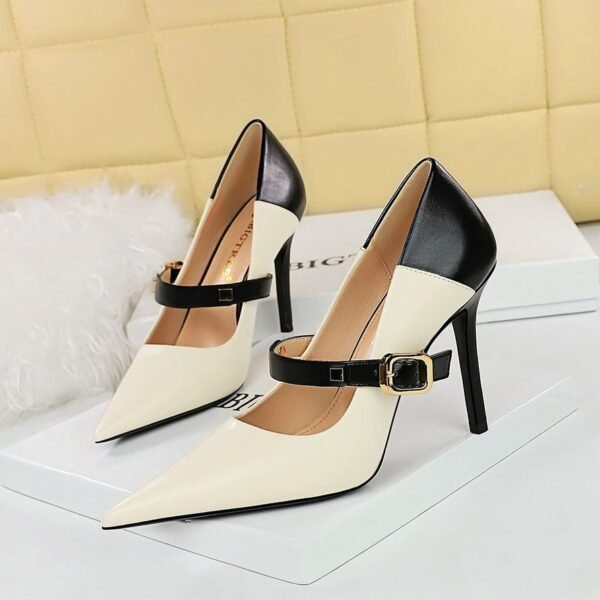 Bigtree Shoes 1198-2 Retro European and American Style High Heels Women's Shoes Stiletto Heel Ultra High Heel Shallow Mouth Pointed Toe Color Matching Strap Women's Shoes