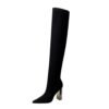 BIG TREE SHOES 3128-6 European and American Fashion Metal Heel Chunky Heel High Heel Suede Pointed Toe Thinner Pedicure over-the-Knee Boots